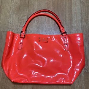 Kate Spade Neon Orange Patent Leather Tote Bag